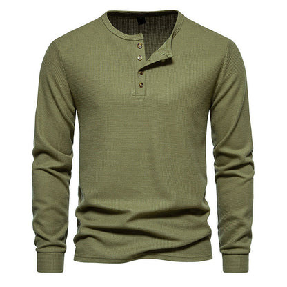 Herren Langarmshirt Strukturiert Modern Knöpfe