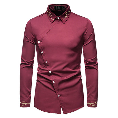 Herren Hemd Elegant Langarm Asymmetrisch Knöpfe
