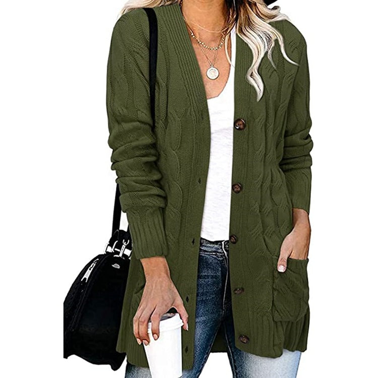 Damen Cardigan Grobstrick mit Knöpfen und Taschen
