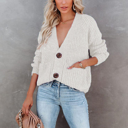 Damen Strickjacke Lässig Mit Taschen