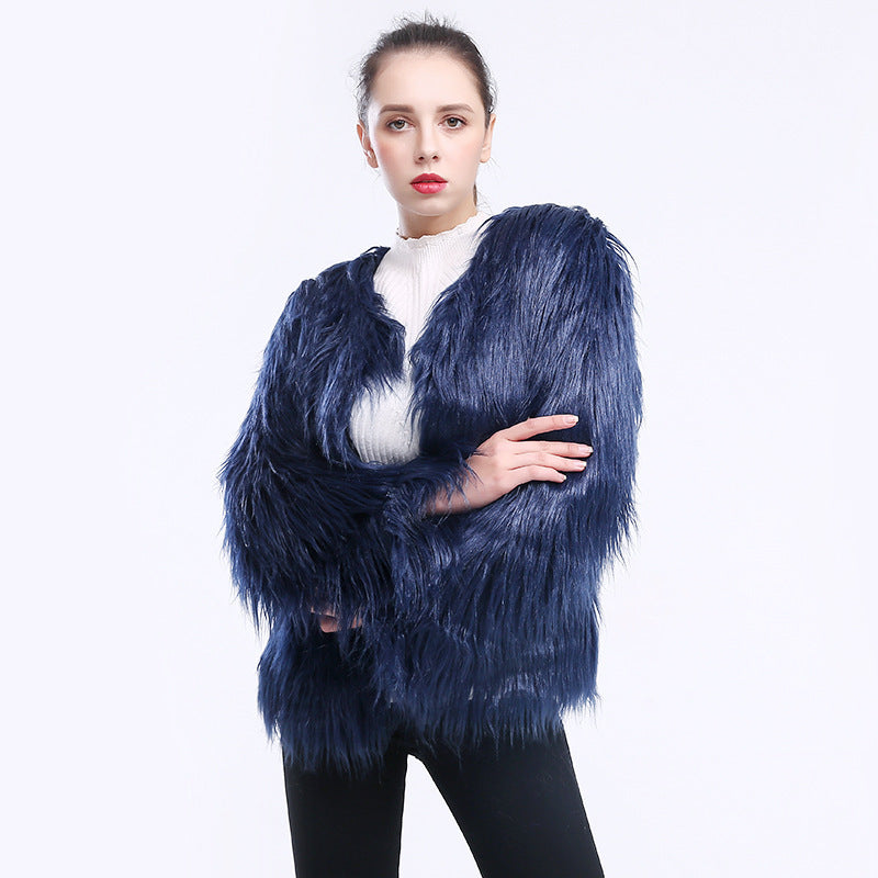 Damen Kunstfell-Mantel Weich Langärmlig Elegant