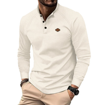 Herren Langarm-Shirt Strukturiert Modern Knöpfe - IdealeKleiden