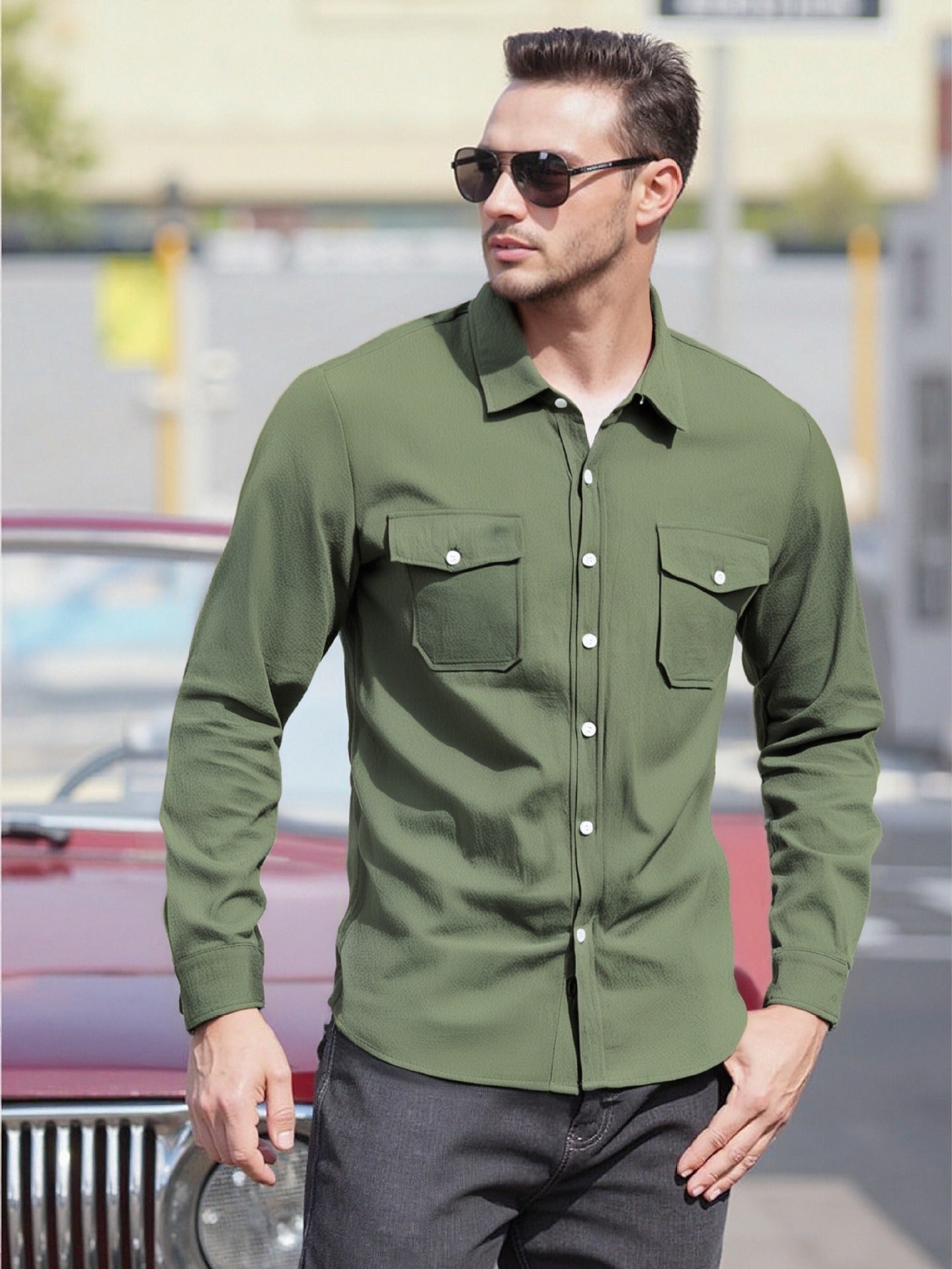 Herren Langarmhemd Modern Entspannt