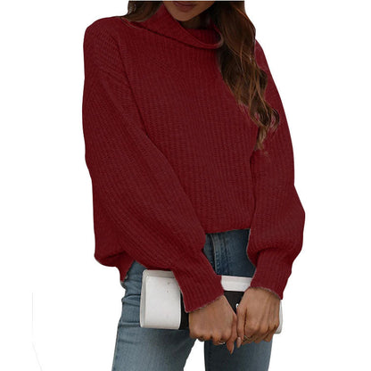 Damen Pullover Weit Rollkragen Trendy Oversized