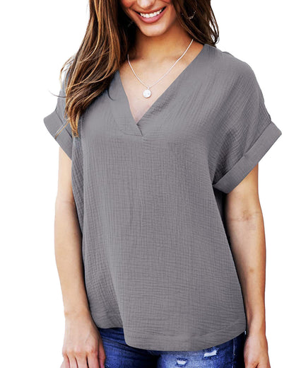 Damen T-Shirt Lässig V-Ausschnitt Lockeres Design