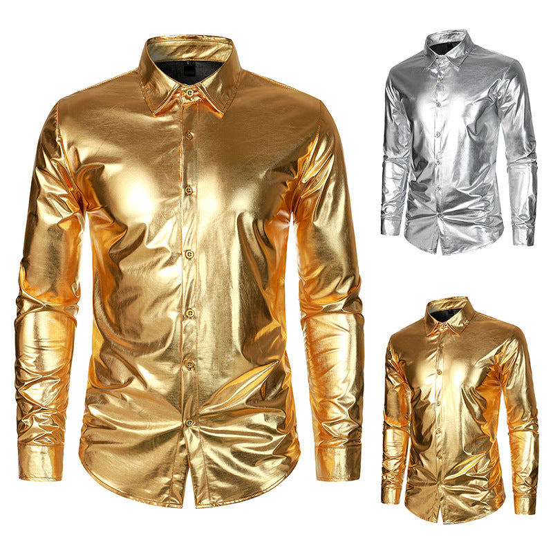 Herren Metallic Hemd Elegant Abendwear - IdealeKleiden