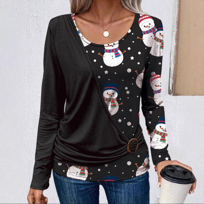 Damen Weihnachts-Shirt Langarm Festlich Rüschendetails