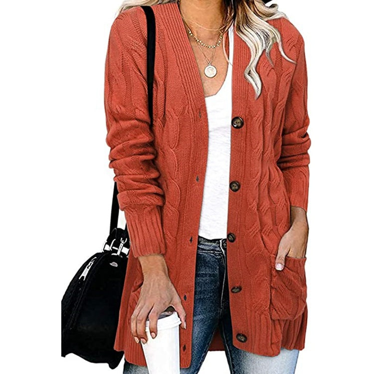 Damen Strickjacke Zopfmuster Mit Taschen