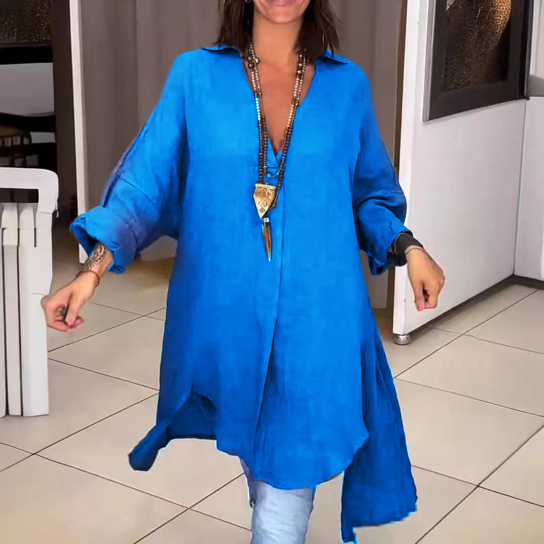 Damen Leinen Tunika Elegant Asymmetrisch Schnitt