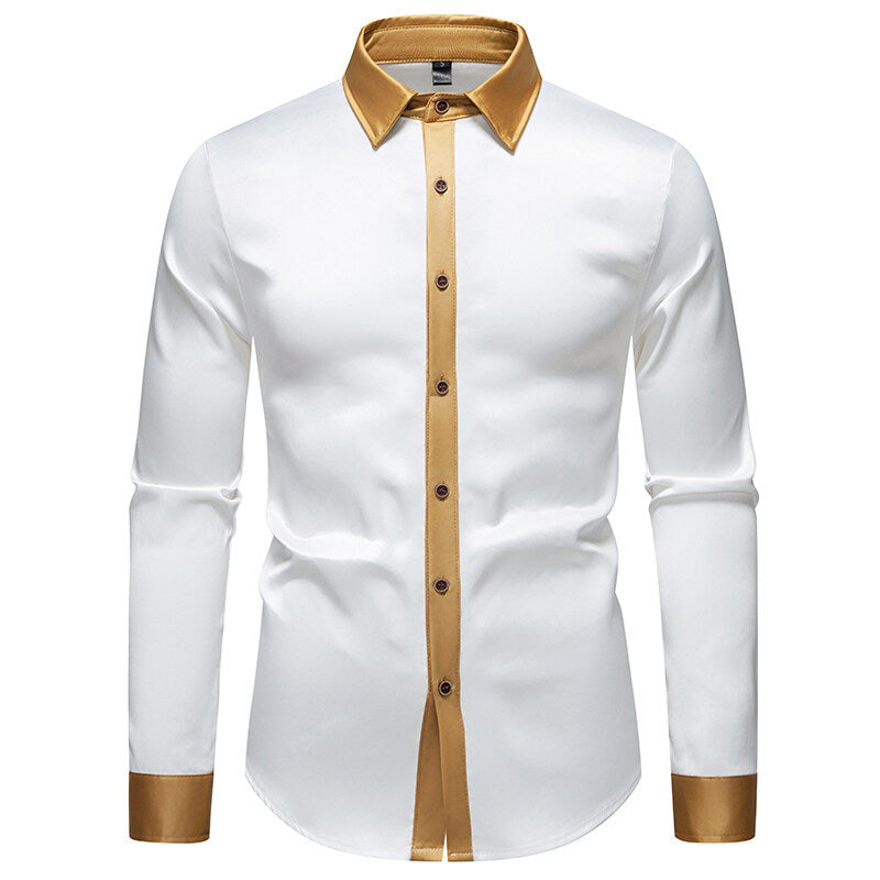 Herren Hemd Elegant Langarm Satin Effekt