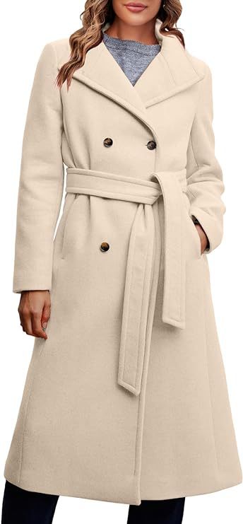Damen Mantel Elegant Doppelreiher Gürtel Detail