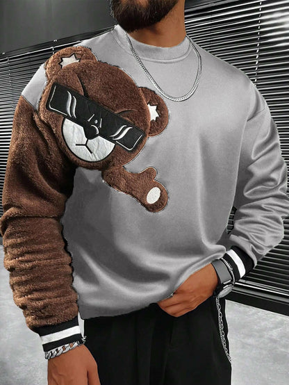 Herren Sweater Bär Applikation Weich Plüsch