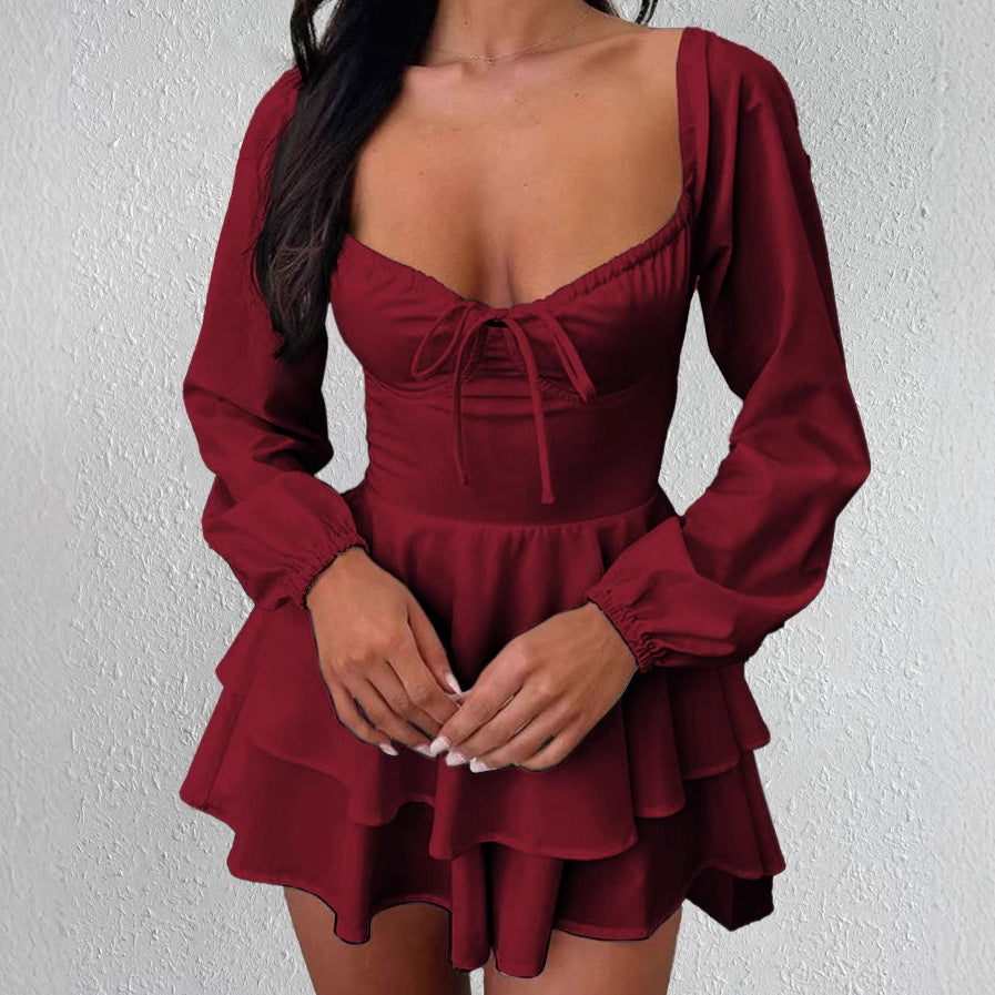 Damen Minikleid Rüschendekolleté Sommerkleid Chic