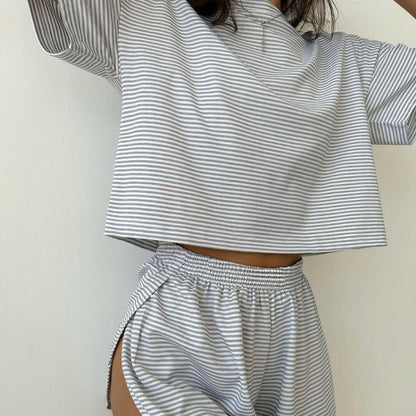 Damen Freizeit Set Kurzarm Top und Shorts Sommer