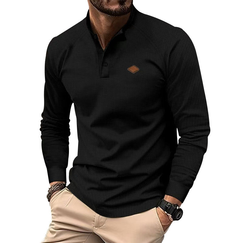 Herren Langarm-Shirt Strukturiert Modern Knöpfe