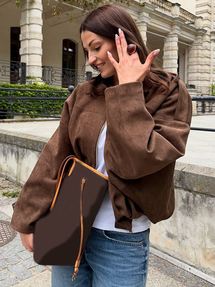 Damen Oversized Lederjacke Trendy Style