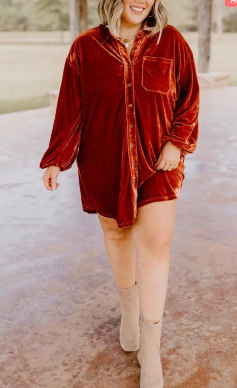 Damen Velour Kleid Weich Elegance