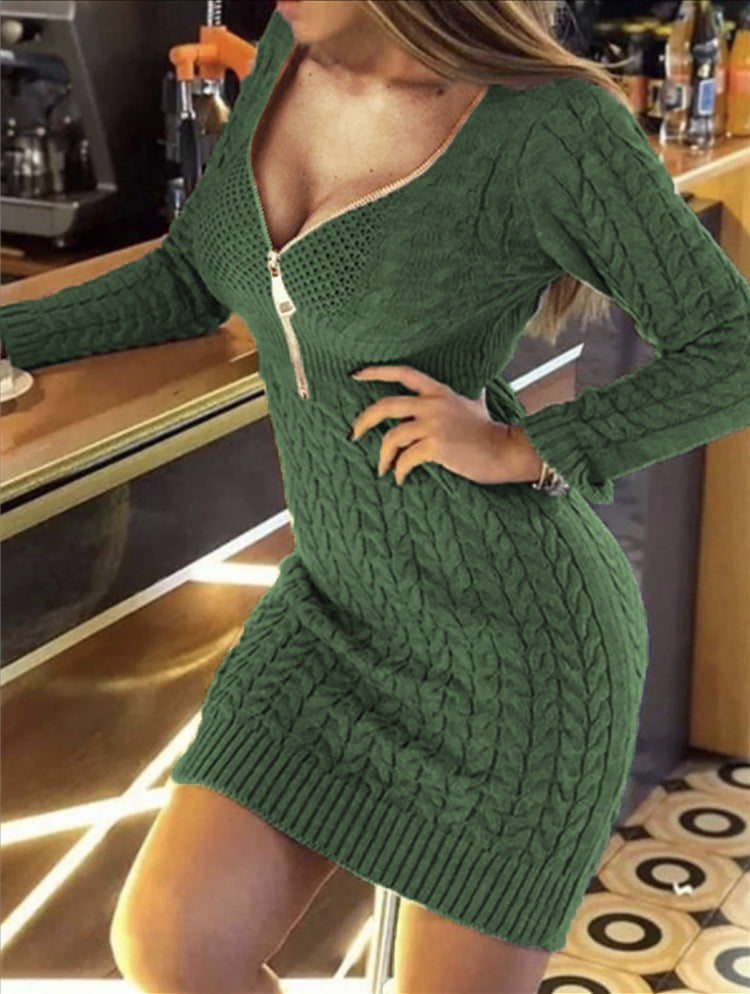 Damen Strickkleid Zopf Muster Elegant Lang