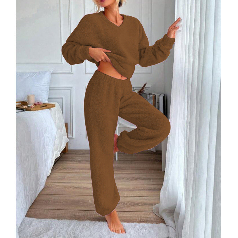 Damen Fleece Lounge Set Weich Elastisch Bequem