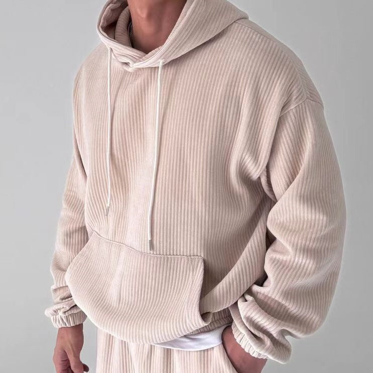 Herren Hoodie Bequem Rippstruktur Kängurutasche