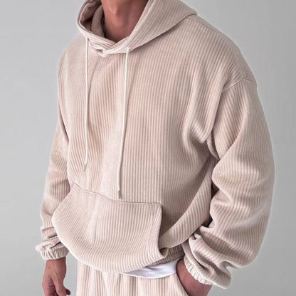 Herren Hoodie Bequem Rippstruktur Kängurutasche