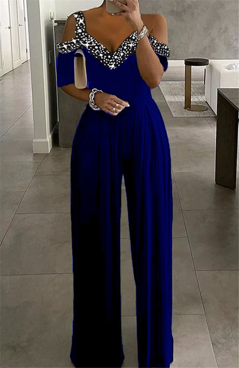 Damen Jumpsuit Eleganz Schulterfrei Glitzernd