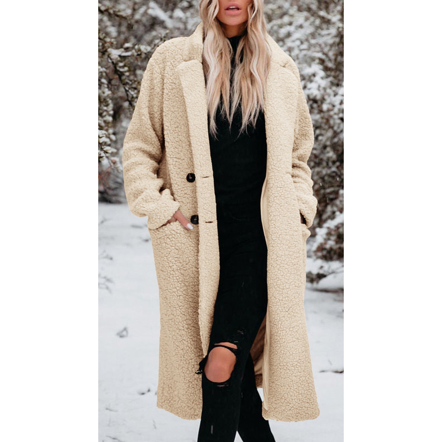 Damen Mantel Teddy Style Knöpfe Elegante Optik - IdealeKleiden