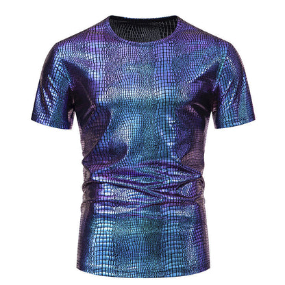 Herren Pullover Schlangen-Leder-Optik Elegant Kurzarm
