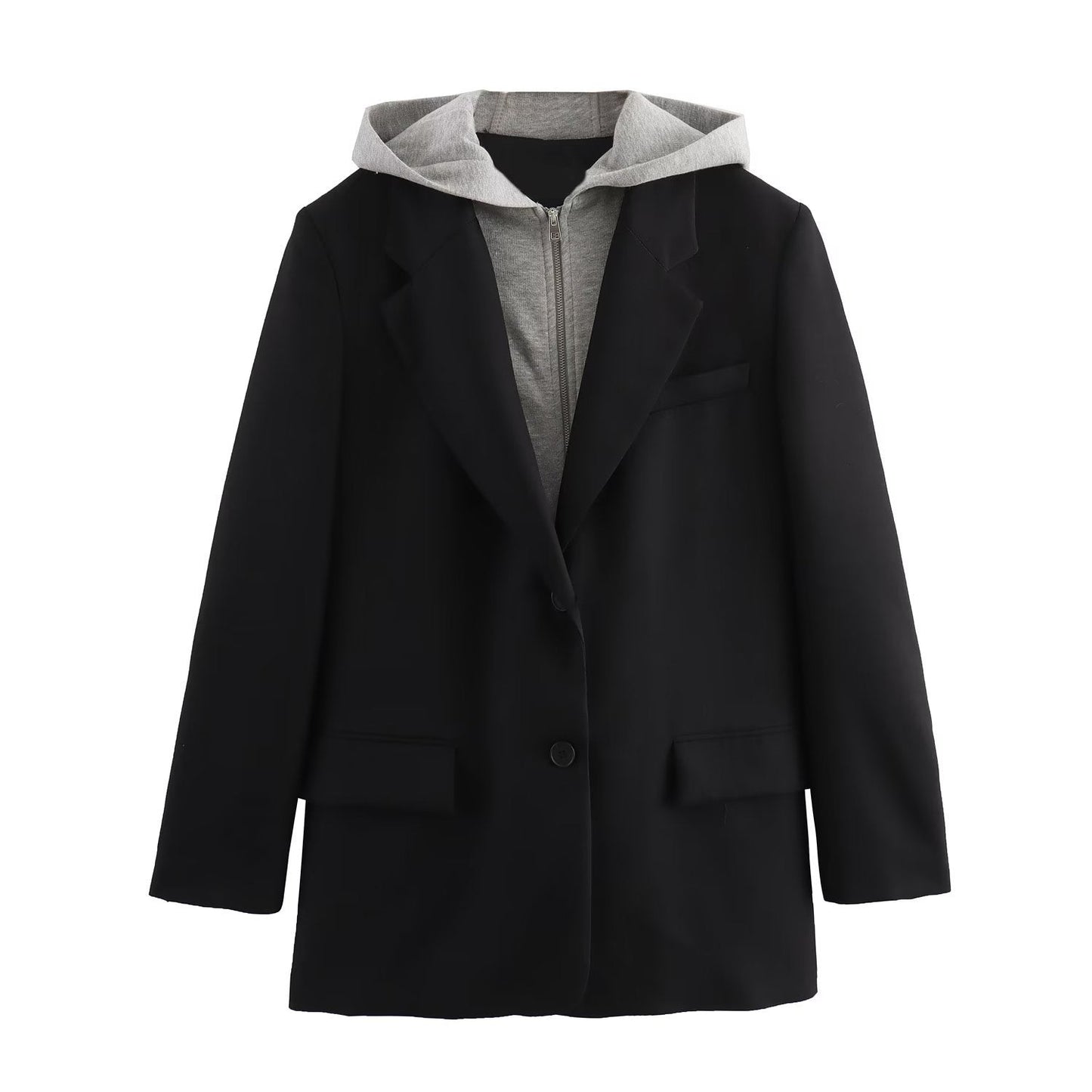 Eleganter Damenblazer Kapuze Abnehmbar Modern