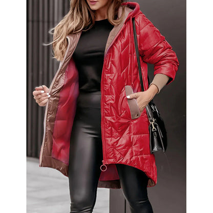 Damen Steppjacke Lässig Kapuze Große Taschen