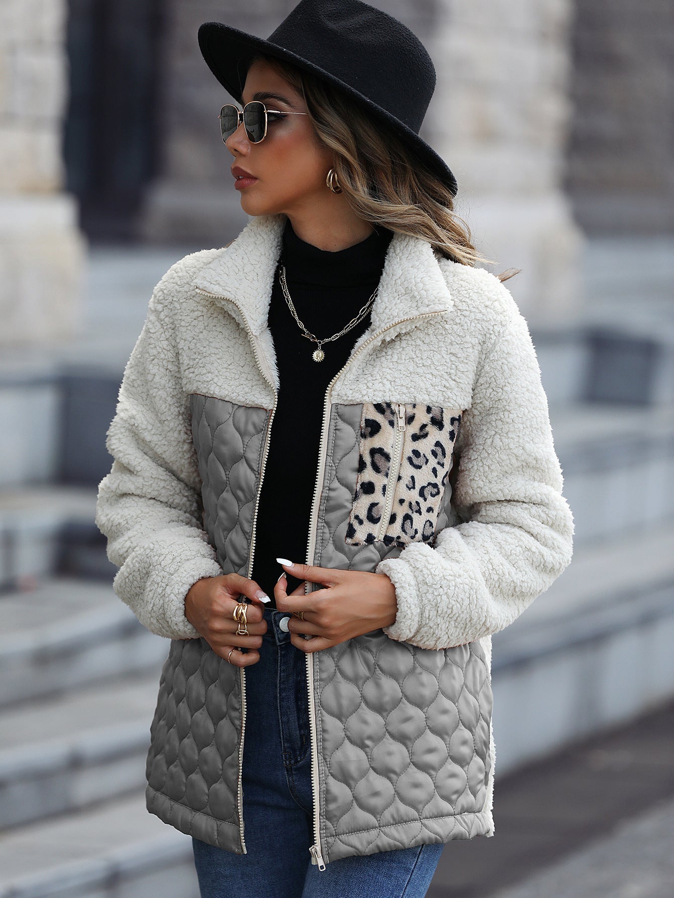 Damen Fleecejacke Mit Tiermuster Trendig