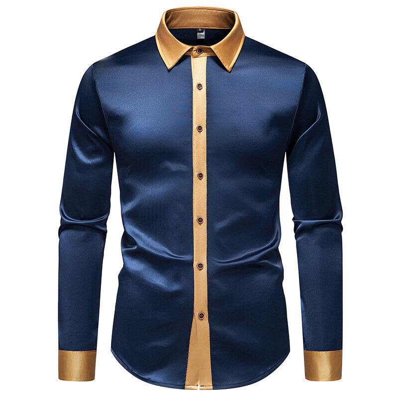 Herren Hemd Elegant Langarm Satin Effekt