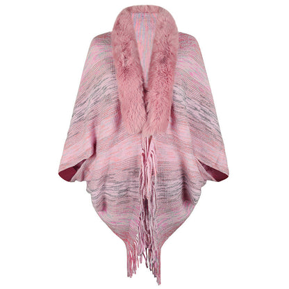 Damen Poncho Elegant Kunstfell Kragen Frauen Mantel