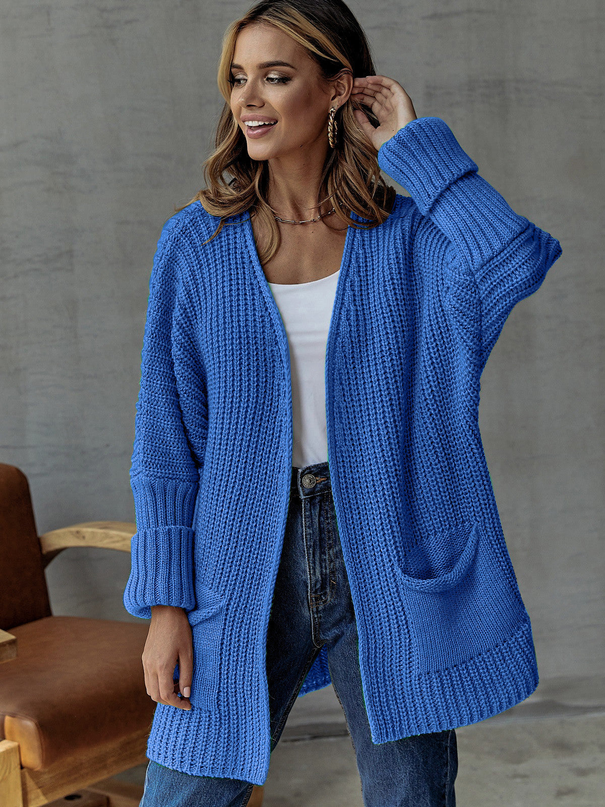 Damen Strickcardigan Groß Größe Rippendesign Praktisch
