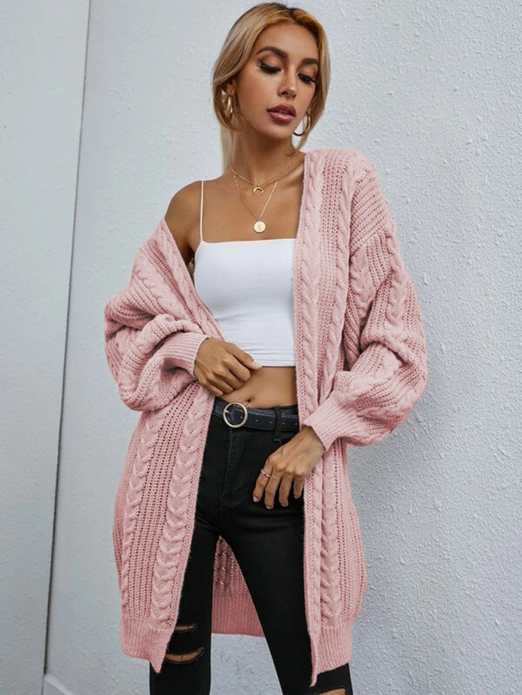 Damen Cardigan Grobstrick Oversize Lässig Zopfmuster
