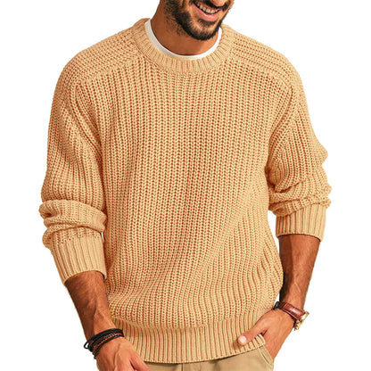 Herren Pullover Grobstrick Rundhals Lässig Elegent