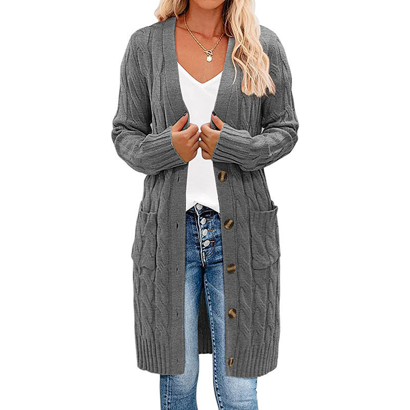 Damen Cardigan Grobstrick Warm mit Taschen und Knöpfen