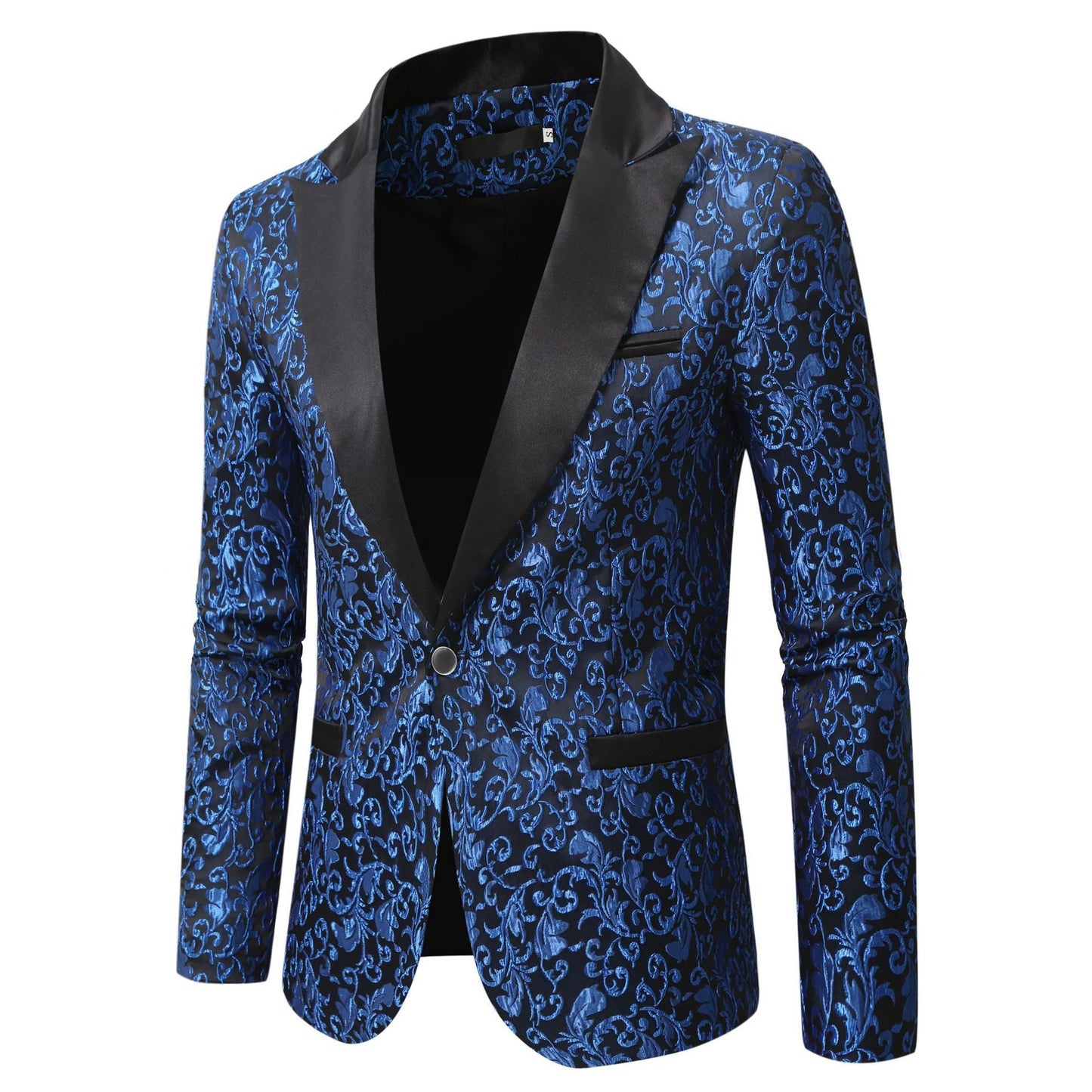 Herren Samt Blazer Elegant Muster Schwarz