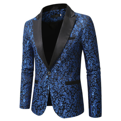 Herren Samt Blazer Elegant Muster Schwarz