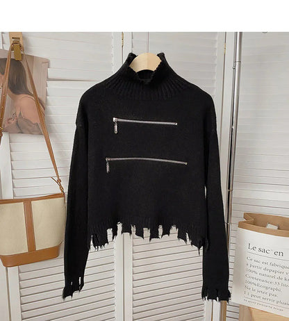 Damen Pullover Modern Asymmetrisch Fransig
