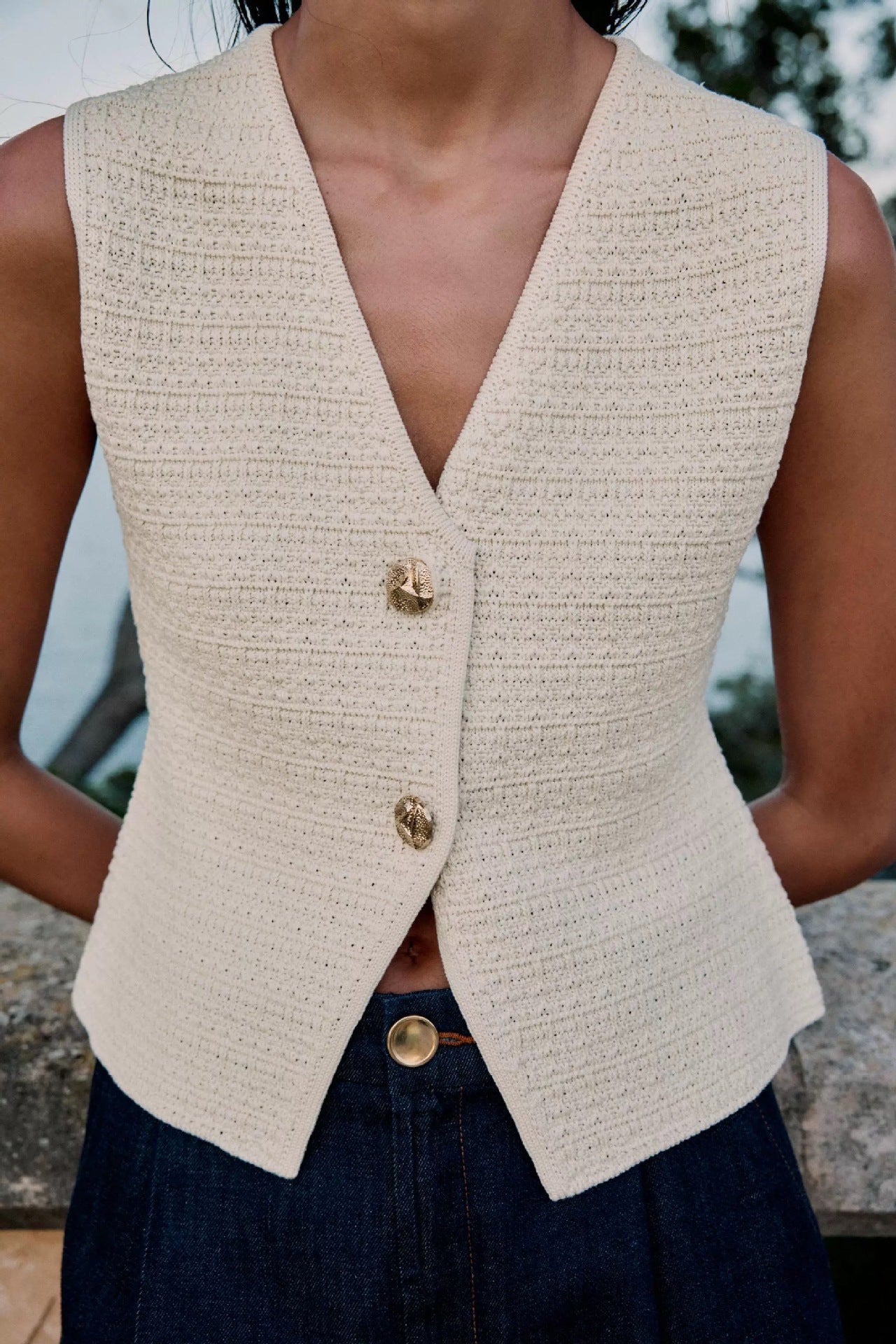 Damen Sommerweste Elegant Schnitt Dekorative Knöpfe