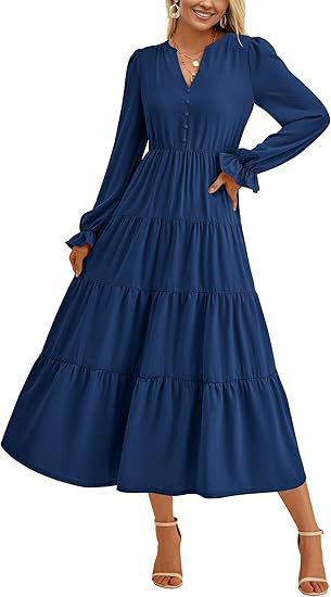Damen Maxikleid Elegant Voluminöse Ärmel