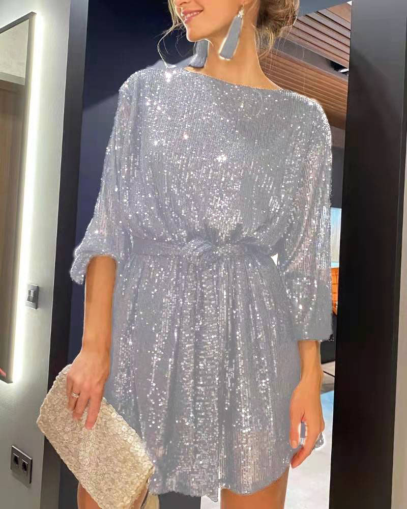 Damen Partykleid Glitter Lurex Elegant Geschnürt