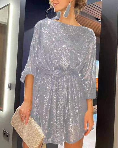 Damen Partykleid Glitter Lurex Elegant Geschnürt