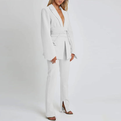Damen Blazer Lang Elegant Schnitt Mit Taschen