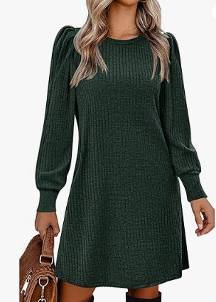 Damen Pulloverkleid Rüschendetails Seiten-Taschen