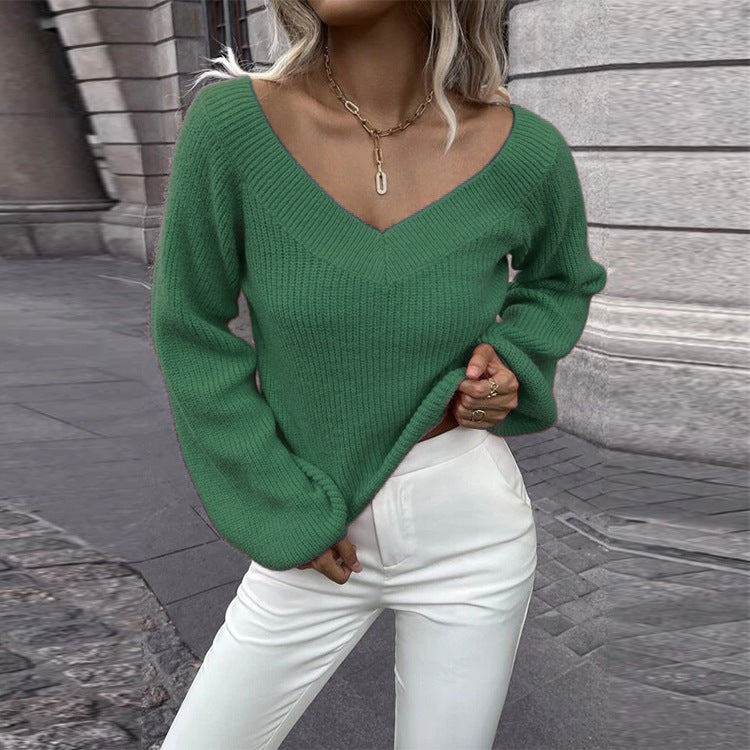 Damen Strickpullover V-Ausschnitt A-Line Ärmel Trendy Damenkleidung