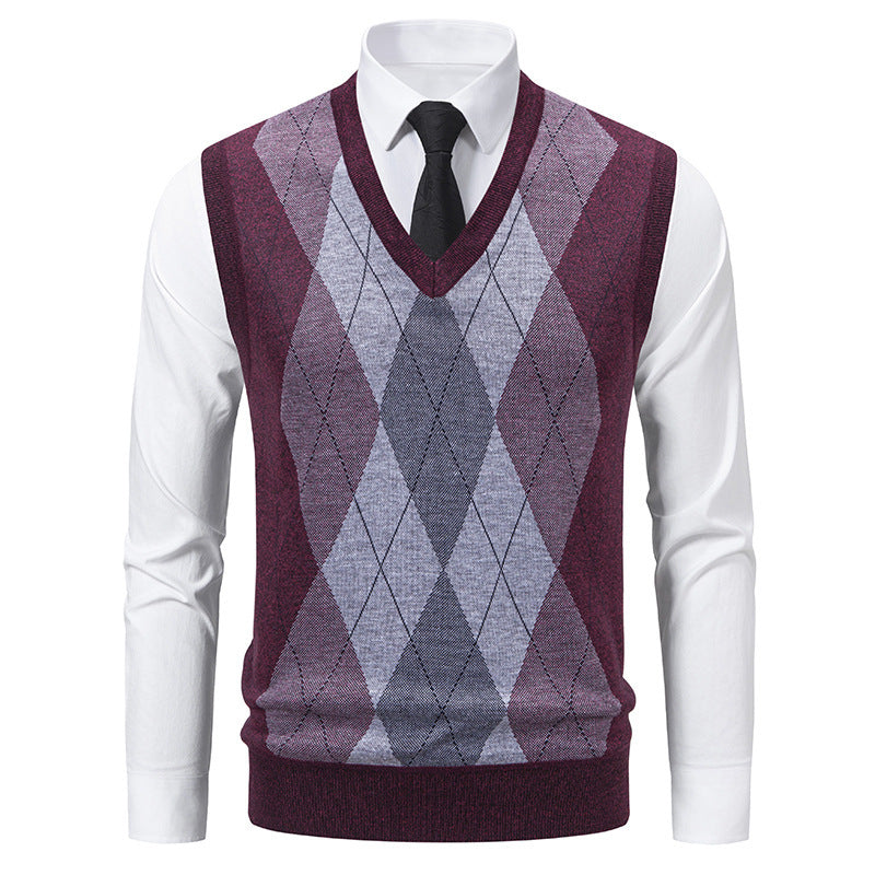 Herren Pullover V-Ausschnitt Klassisches Rautenmuster