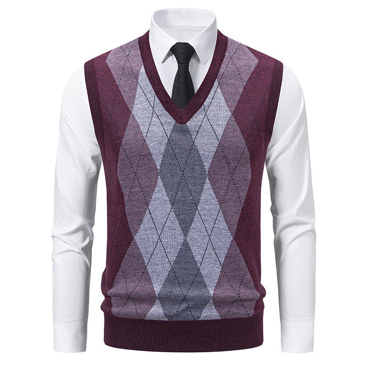 Herren Pullover V-Ausschnitt Klassisches Rautenmuster