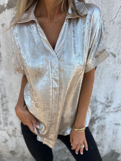 Damen Satin Bluse Elegant Glanz Finish